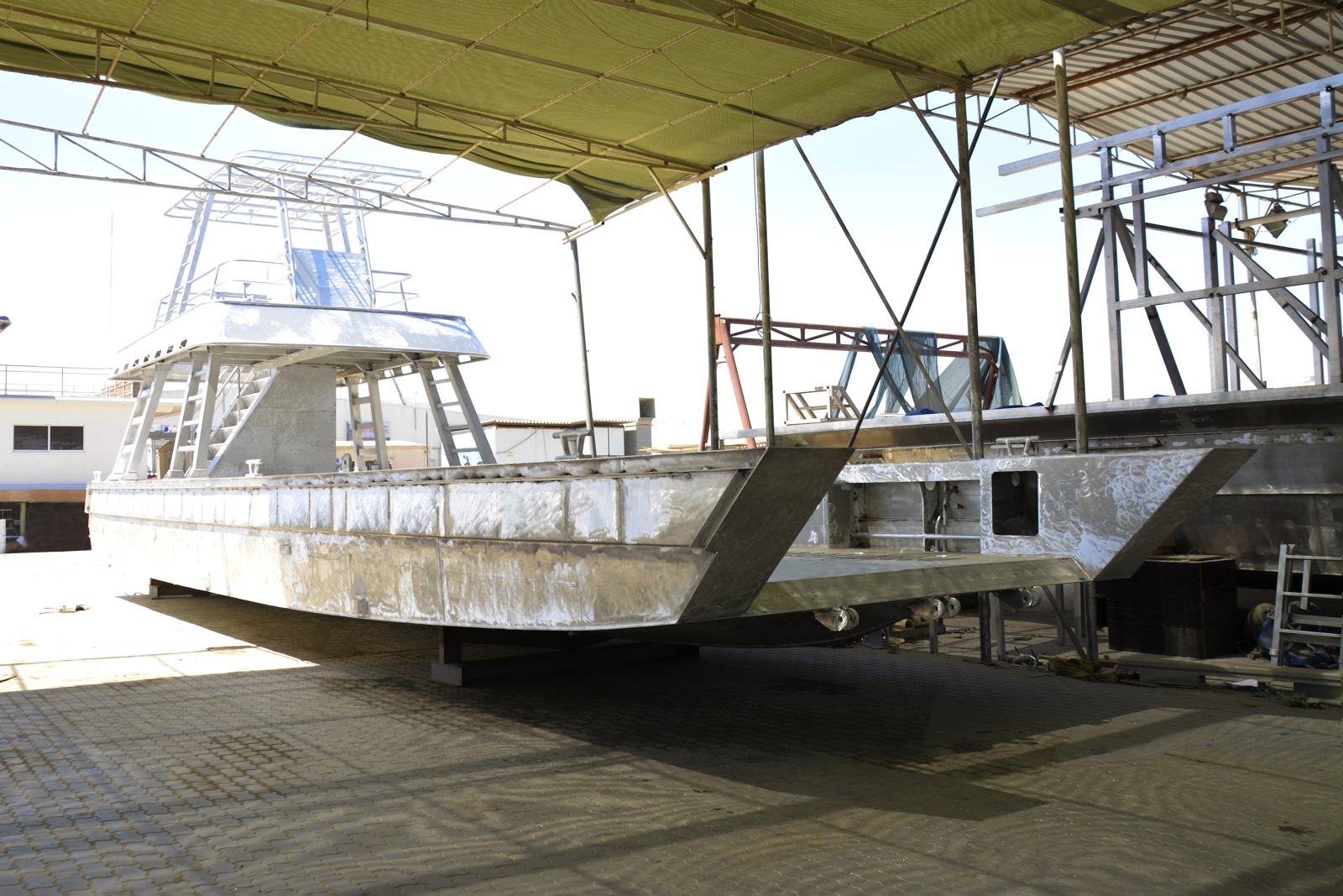Aluminium vessel under construction in our covered yard